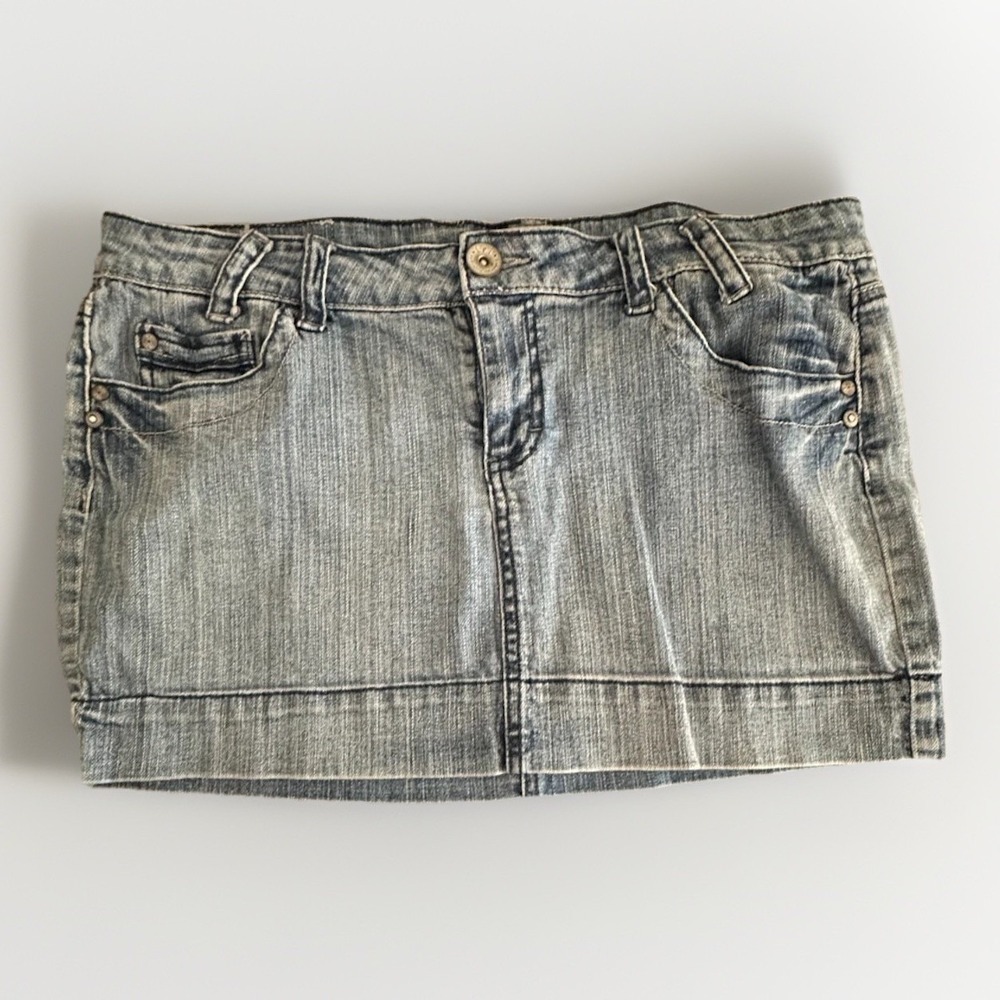 L.e.i. Ashley Trouble Denim Mini Skirt Y2K Low Rise‎ Stretch Jean Skirt 34